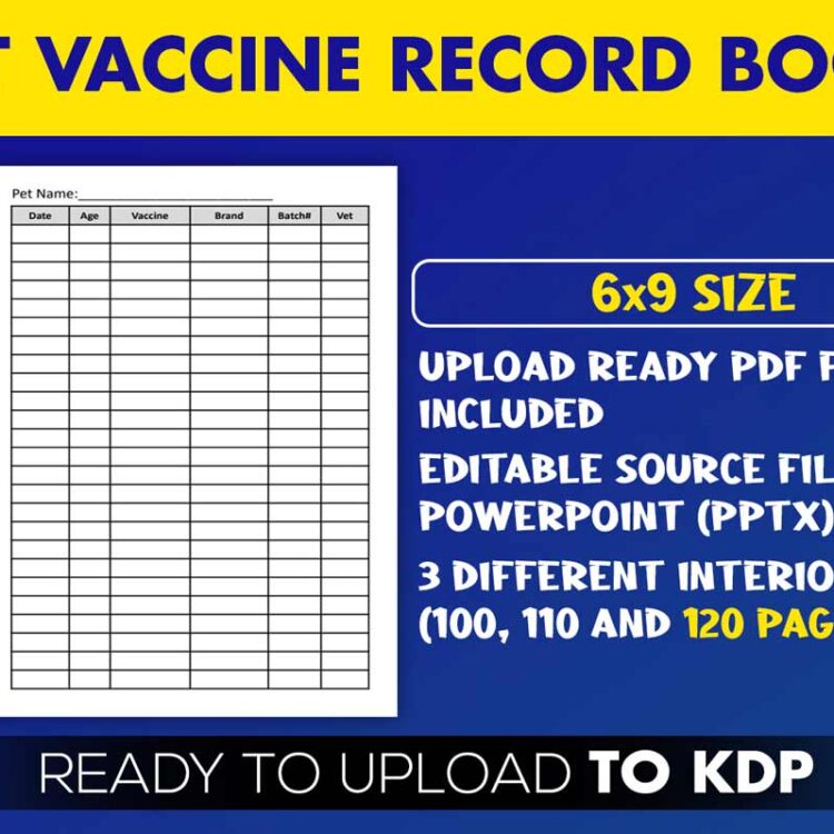 KDP Interiors: Pet Vaccine Record Book