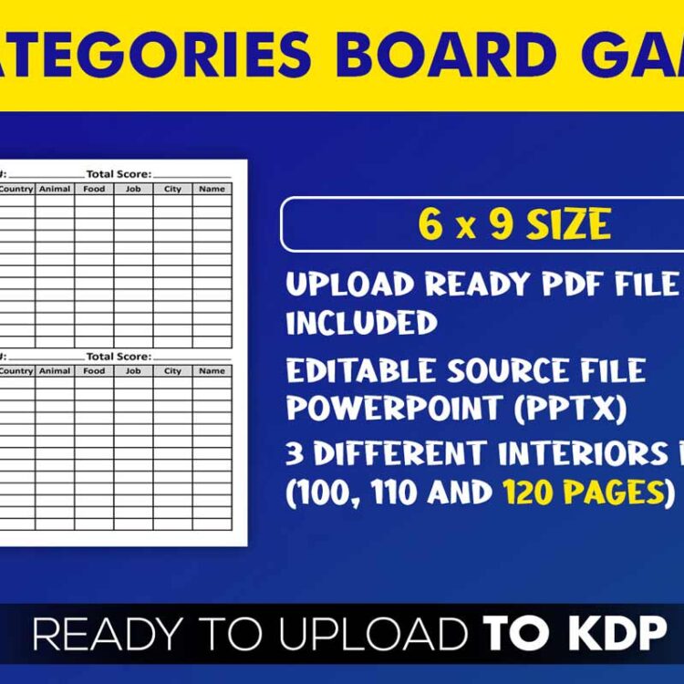 KDP Interiors: Categories Board Game Book