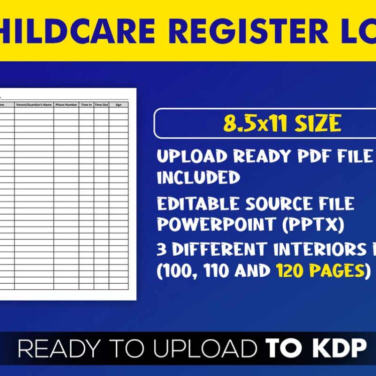 KDP Interiors: Daily Childcare Register Logbook