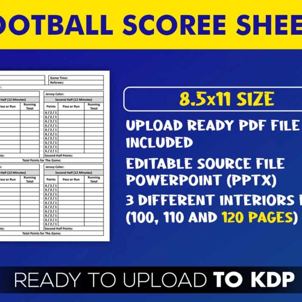 KDP Interiors: Football Score Sheets Book