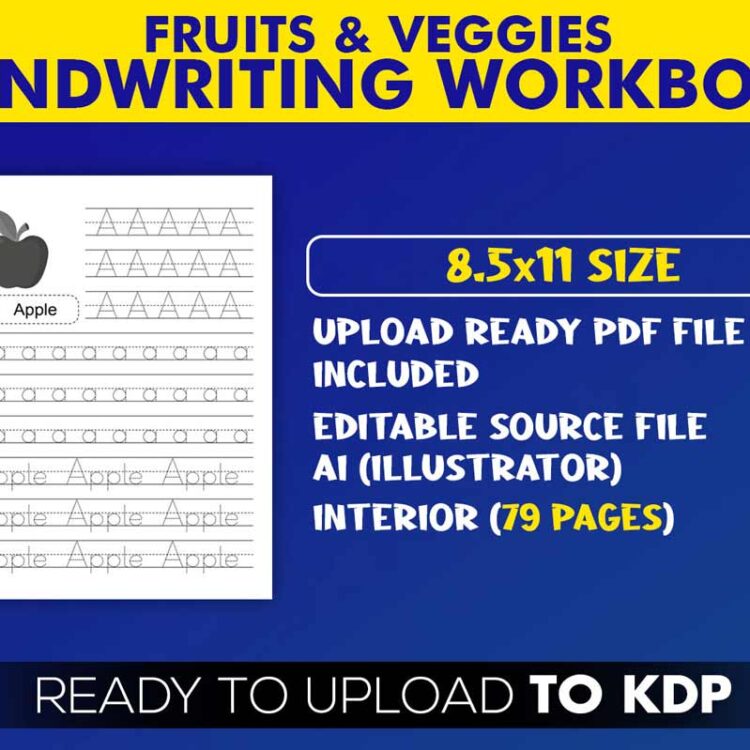 KDP Interiors: Fruits & Veggies Alphabet Handwriting Workbook