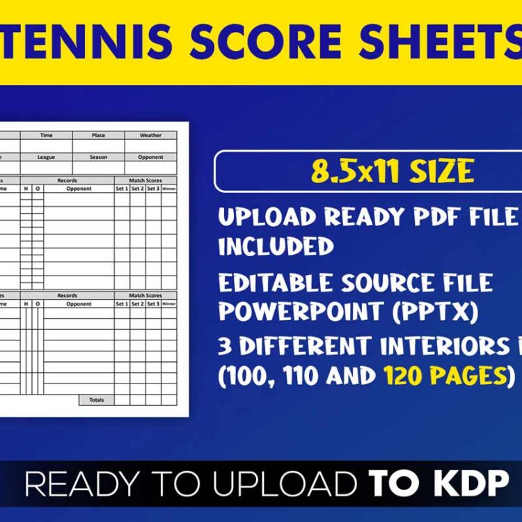 KDP Interiors: Tennis Score Sheets Book