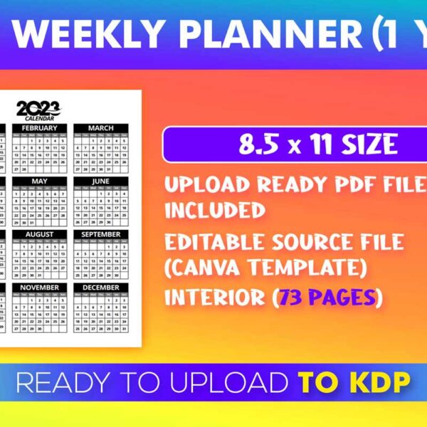 KDP Interiors: 2023 Weekly One Year Planner – Canva Template