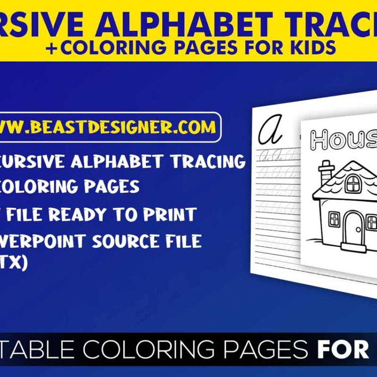 KDP Template: Cursive Alphabet Tracing – Coloring Pages – Handwriting Workbook for Kids