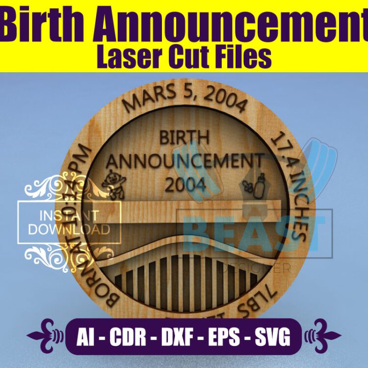 Laser Cut Files SVG Baby Birth Announcement Glowforge DXF File