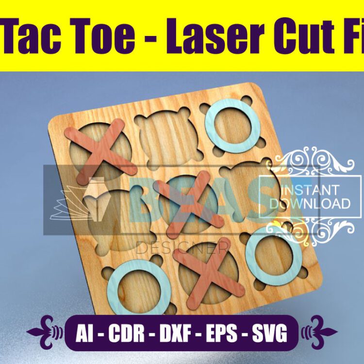 Laser Cut Files SVG Tic Tac Toe Board Game Glowforge DXF File