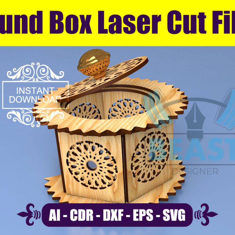 Laser Cut Files SVG Round Wooden Gift Box Glowforge DXF File