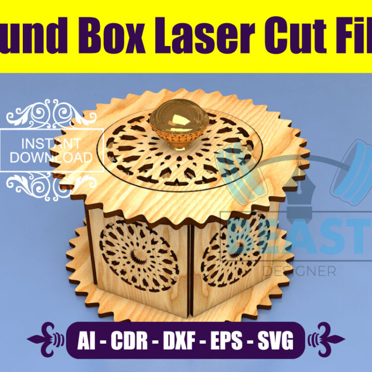 Laser Cut Files SVG Round Wooden Gift Box Glowforge DXF File