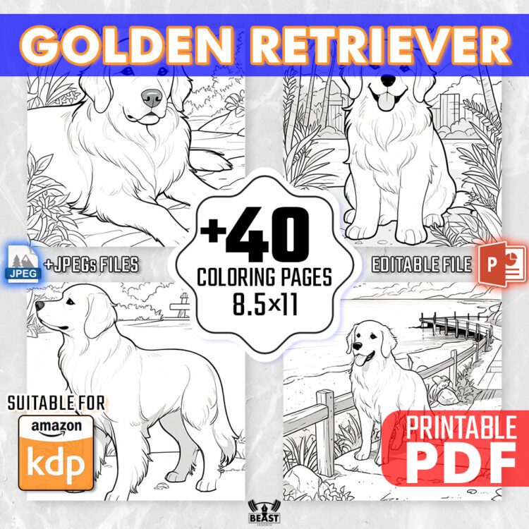 +40 Golden Retriever Coloring Pages – Kids & Adults Dog Colouring Book