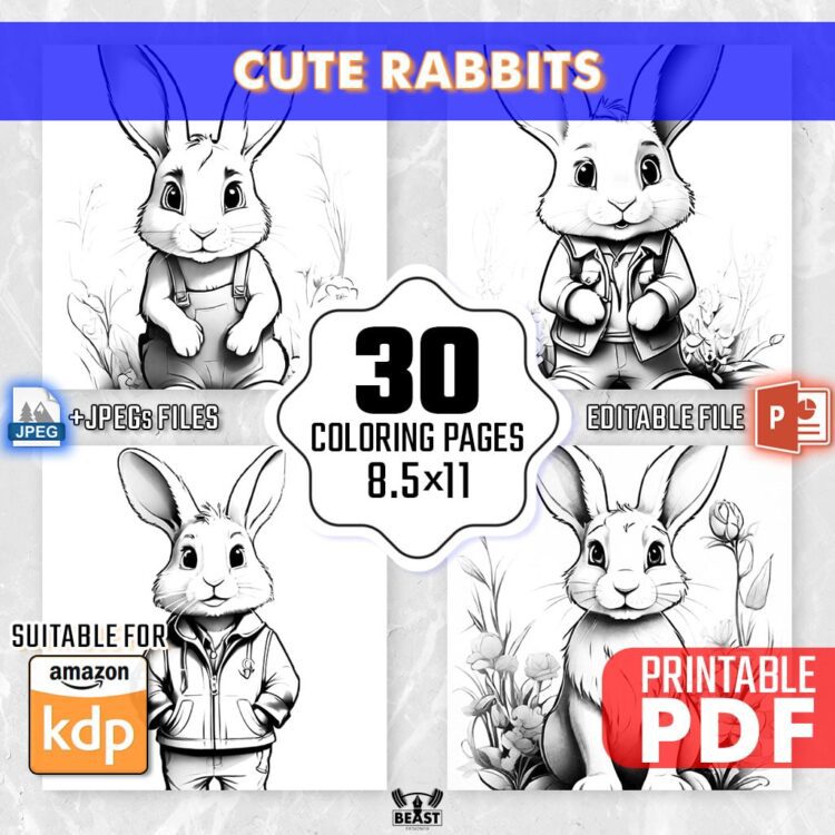 30 Cute Rabbits Coloring Pages - Bunnies Coloring Book