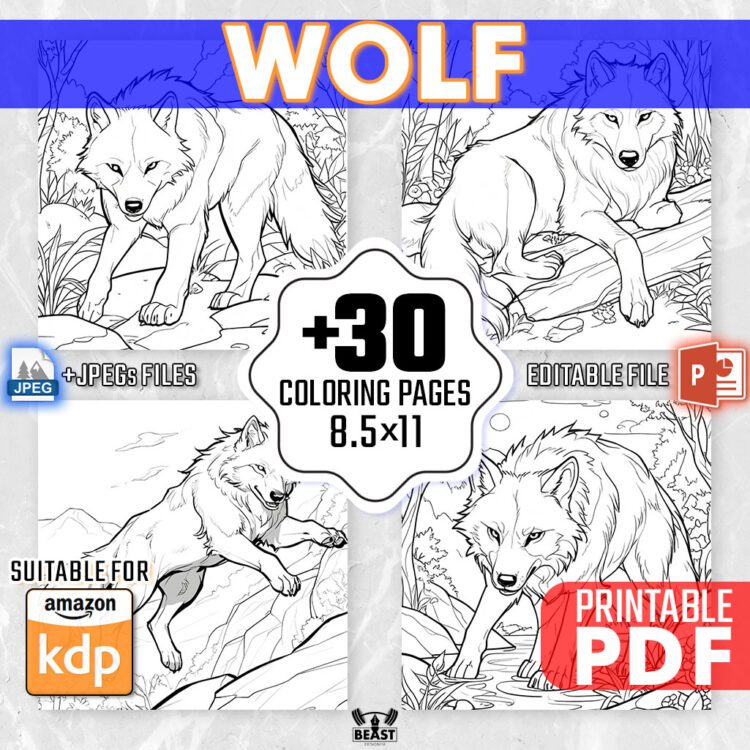 30 Wolf Coloring Pages – Kids & Adults Colouring Book