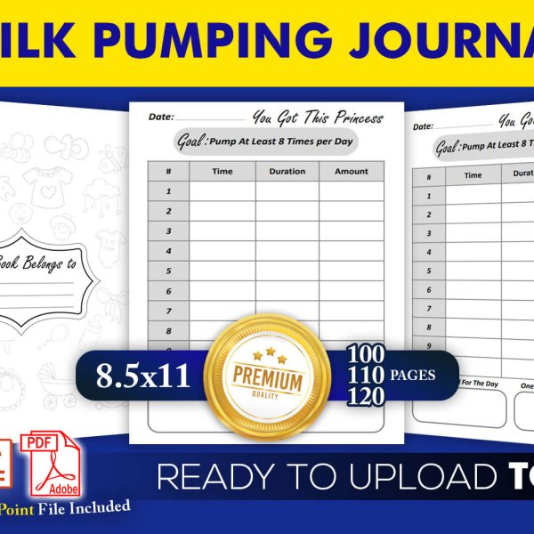 Milk Pumping Journal for Women - Breastfeeding Log Book - KDP Interior Template