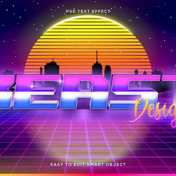 Editable 80s Retrowave Synthwave Vaporwave Logo Mockup Text Effect [PHOTOSHOP] by Beast Designer